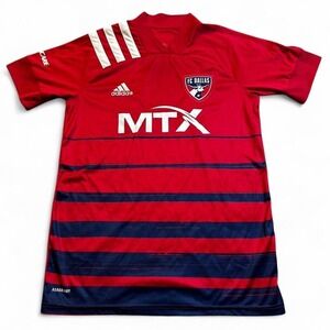 Adidas FC Dallas soccer futbol shirt jersey in red and navy